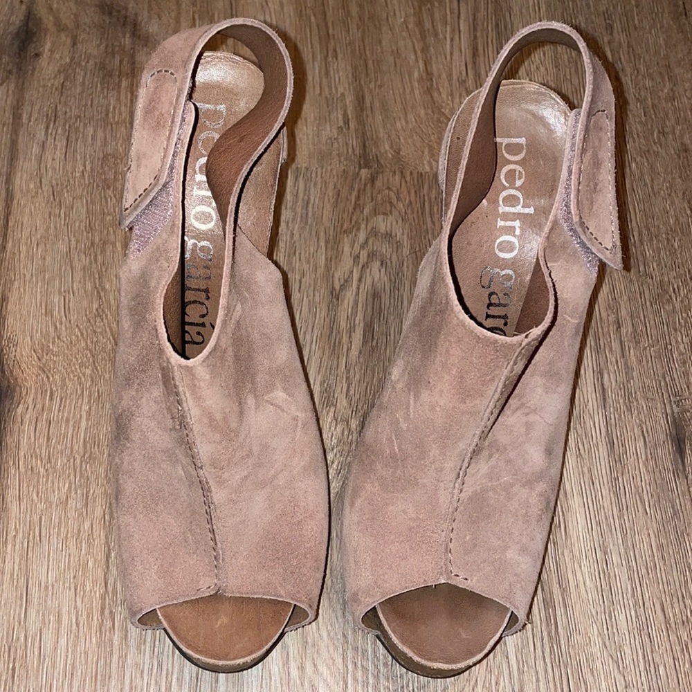 Pedro Garcia Spain Tan Suede Sandal Heel Sling Back shoes size - 40